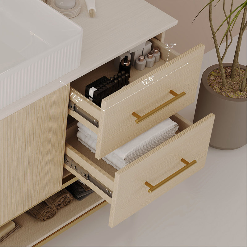 Meuble-lavabo moderne 47,2 po avec lavabo vasque en céramique, armoire autoportante dorée