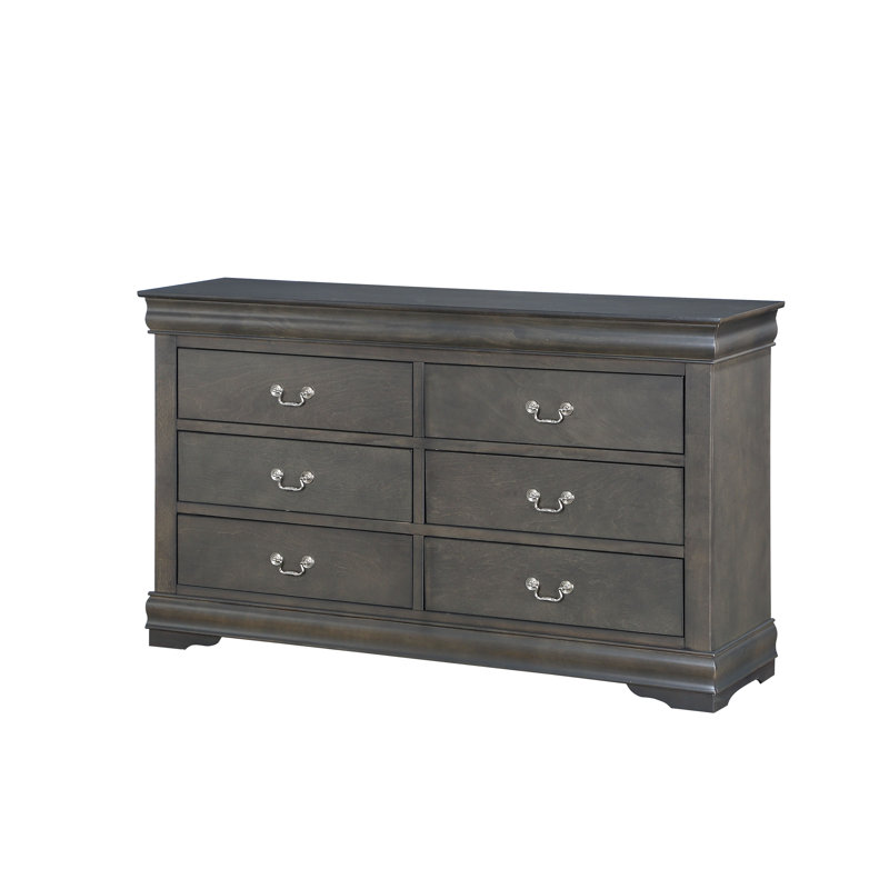 Georgenna Wooden 6 Drawers Double Dresser, Dark Gray