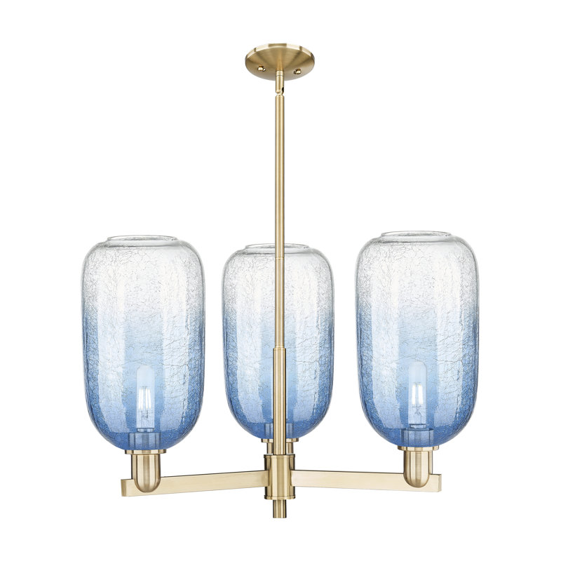 Gateshead - 3 Light Stem Hung Chandelier, Sapphire Blue, Champagne Bronze