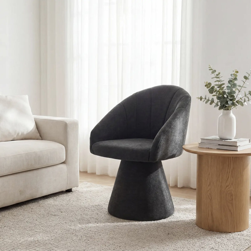 Chaise d'appoint rembourrée en tonneau avec tissu chenille, fauteuil de salle à manger pivotant, fauteuil de coiffeuse confortable avec dossier incurvé pour la salle de maquillage 