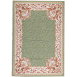Hand-Knotted High-Quality Green and Ivory Area Rug