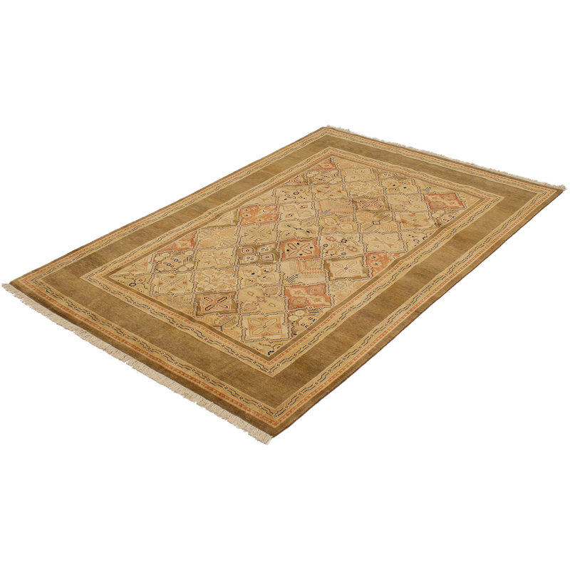 Tapis de bois one-of-kind-noué la 2010 ushak orange/beige/noir 6 pi x 8 pi aire de laine 10 po Thyri