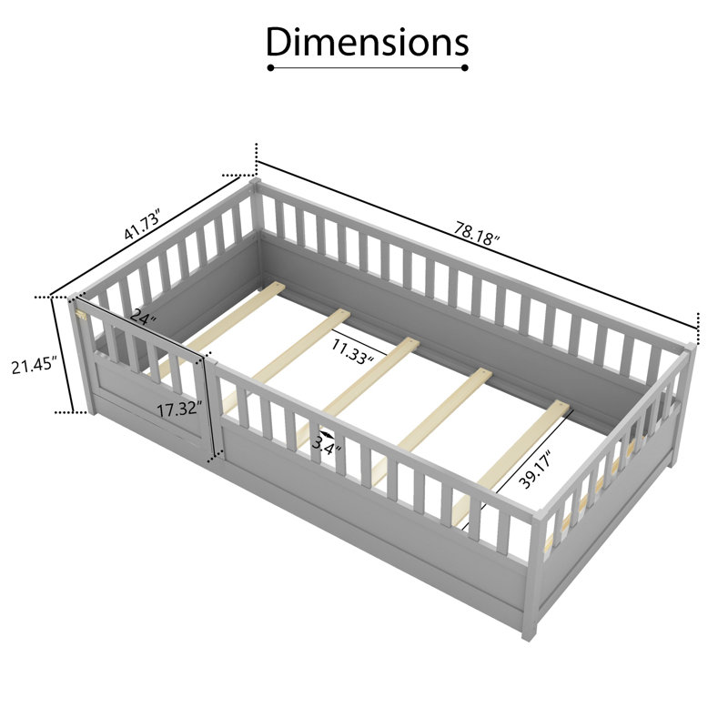 Lit double en bois Montessori, Simple, Gris