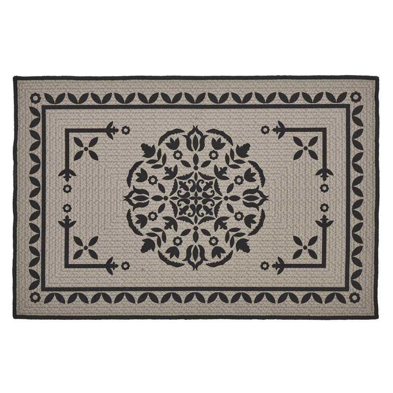 Custom House Tan Jacquard Polyester Bathmat, Black, 20"W x 30"L