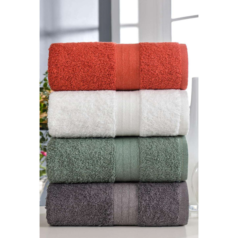 Ensemble de serviettes à main (4 pièces), Blanc / vert / gris / orange