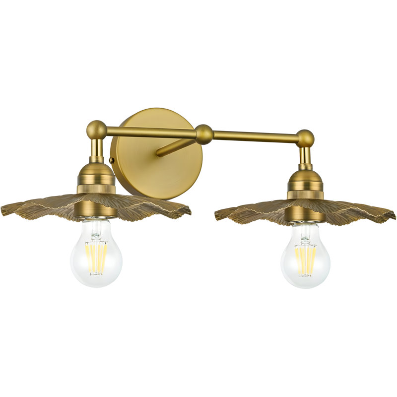 2-Light Wall Sconces With Antique Brass Finish And Lotus Leaf Metal Shade For Vanity, Kitchen, Living Room, Hallway, And Porch