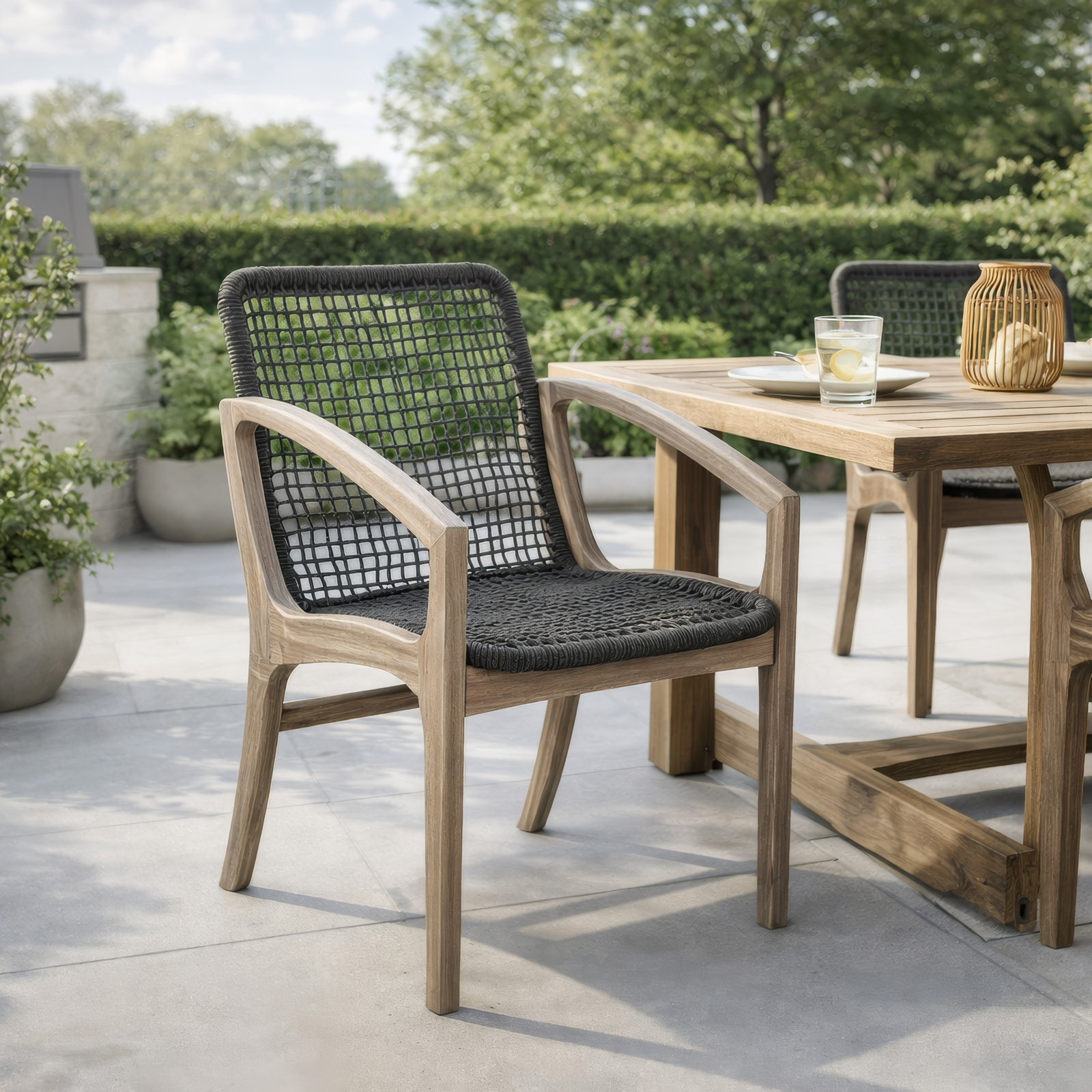 Jean Wood Premium All-Weather Wicker Outdoor Dining Armchair, Brown, Dark Gray