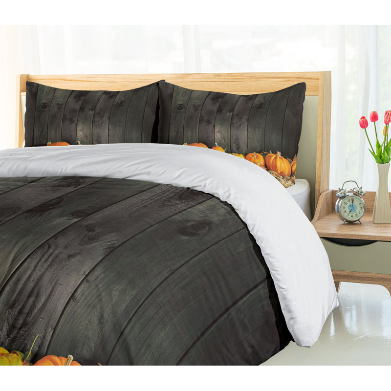 Thanksgiving Themed Pumpkin Print Queen Duvet Cover Set