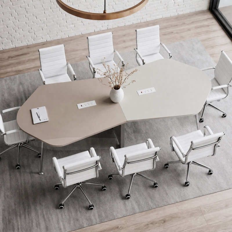 Ensemble de table de conférence Okeysen 110 po en forme d'infini avec 8 chaises ergonomiques, bureau de réunion moderne et irrégulier avec 2 prises de courant et ports USB