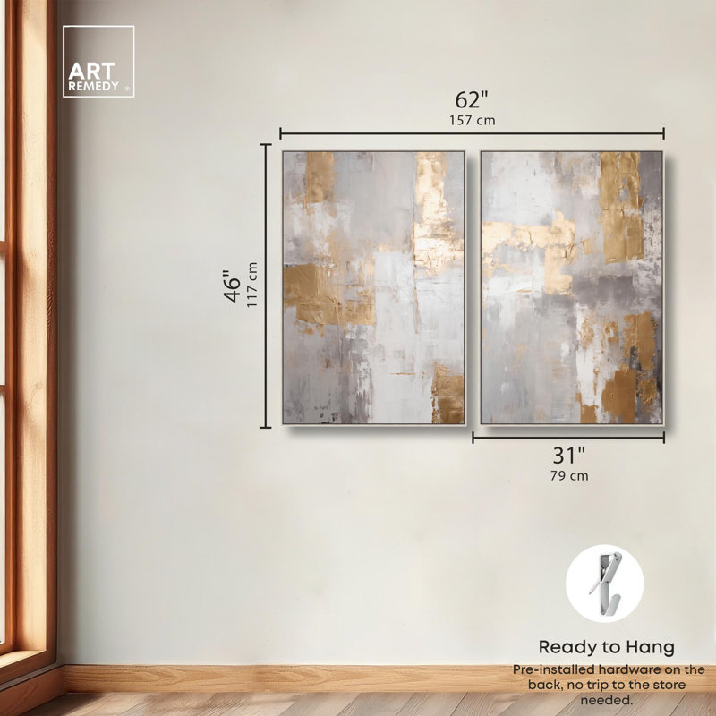 Tranquility Gold Art , Argent argent, Impression dans un cadre flottant sans passe-parto, H 46 po x l 31 po