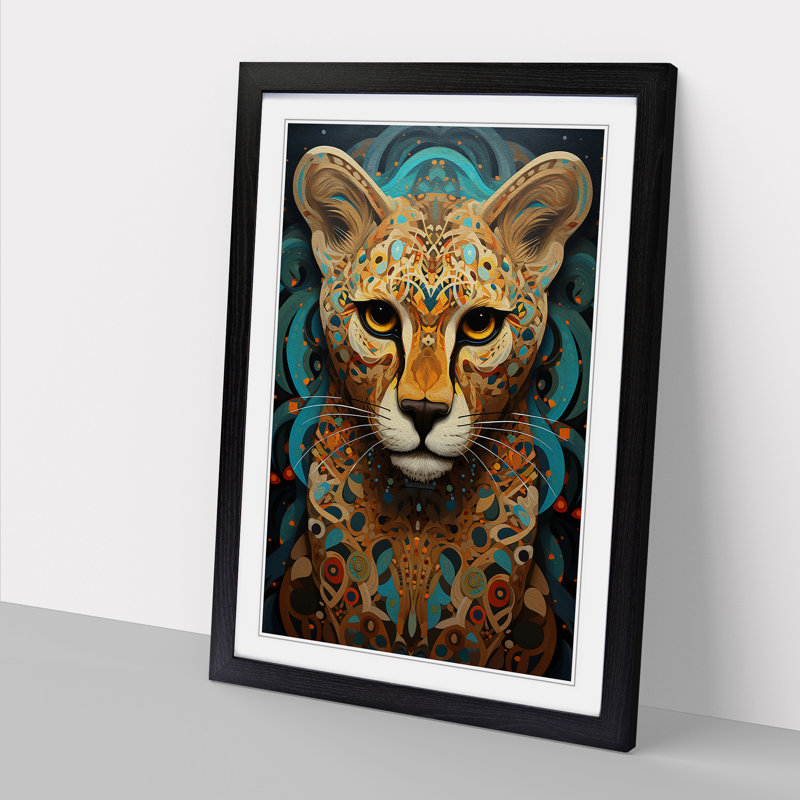 Cheetah Tachisme - Single Picture Frame Print on Wood, Black Framed, 64cm H x 46cm W x 2cm D