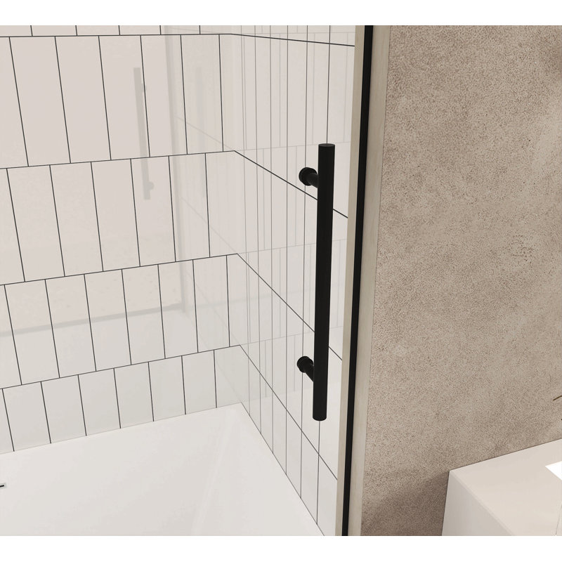 Frameless Shower Door, 1/4 "(6 Mm) Clear Tempered Glass, Explosion Proof Film, Stainless Steel Handle, Matte Black