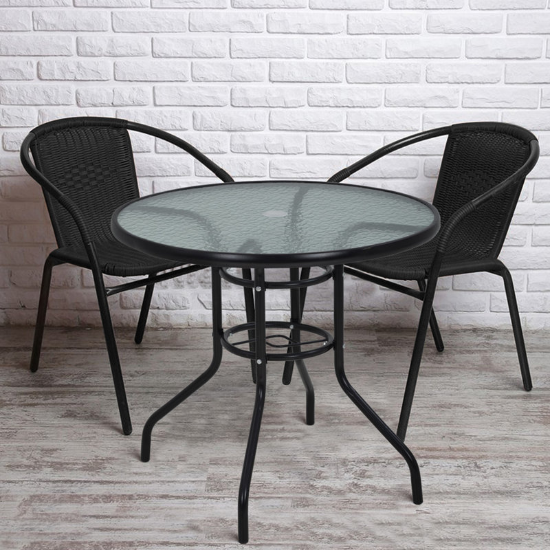 Round Metal Outdoor Dining Table with Umbrella Hole, 31.9'' W x 31.9'' D Patio Table for Garden, Balcony, Backyard and Outdoor Dining Use