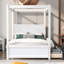 Lit plateforme double à baldaquin, aucun sommier requis, blanc brossé, avec 2 tiroirs pour un cadre de lit moderne peu encombrant, facile à assembler, pratique
