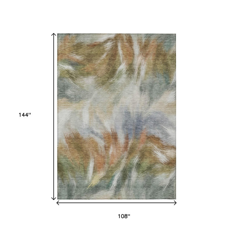 Tapis intérieur lavable abstrait beige et cuivre 9 pi x 12 pi