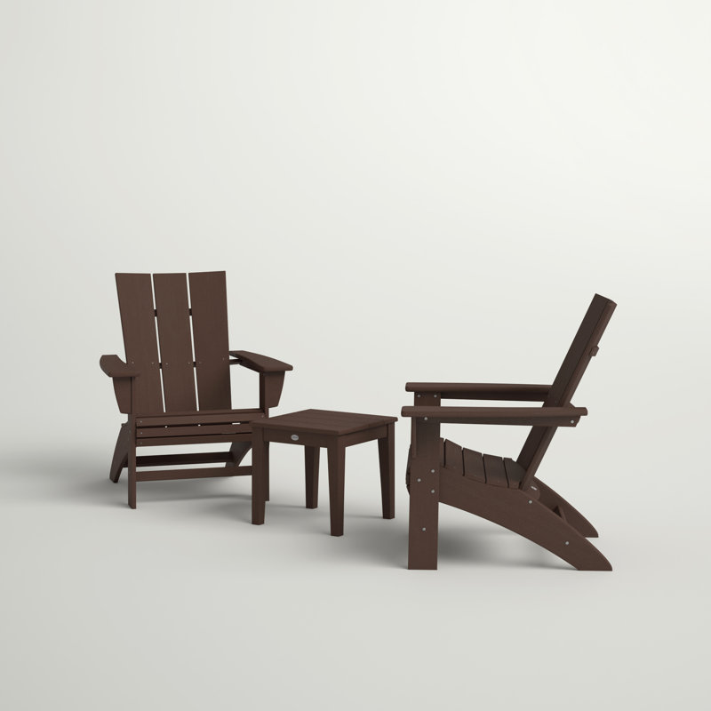 POLYWOOD Modern 3-Piece Curveback  Adirondack Set, Mahogany