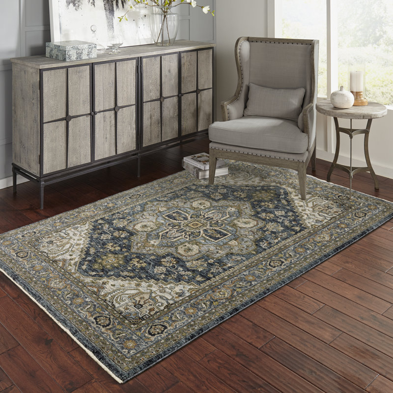 Tapis bleu / taupe Hovis, Rectangle 3 pi 3 po x 5 pi