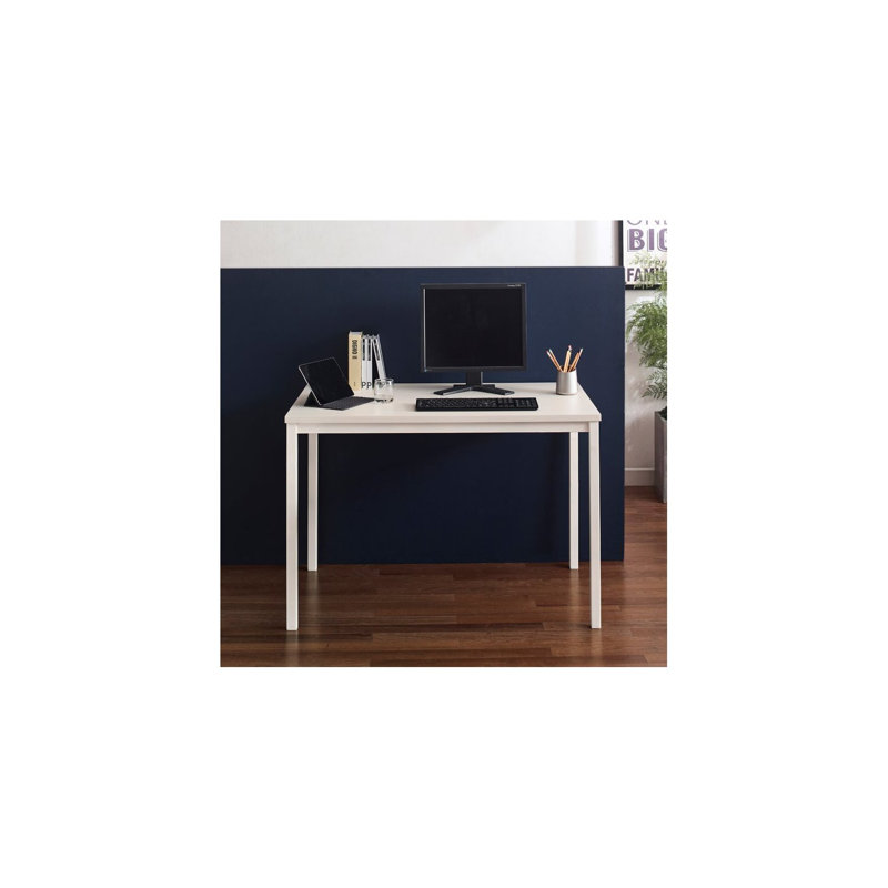  Contemporary Wood and Metal Computer Desk in Ivory Finish, Ivory