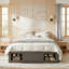 Grand lit plateforme antique gris - 4 tiroirs de rangement + casier de pied de lit, sans tête de lit, conception moderne peu encombrante-2142668563