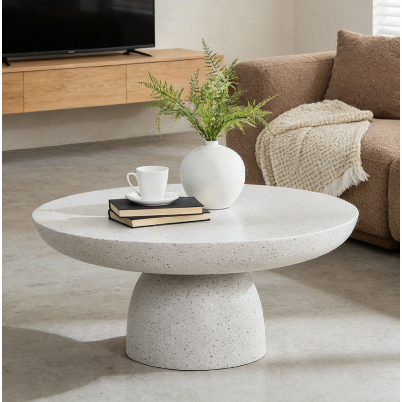 Beige & Gray-Beige Fiberglass Coffee & End Table Set, Cave-Inspired Stone Surface Formed By Precise Cutting And Polishing, Exhibiting Natural Weathering Effect, Ideal For Living Room As A Stylish And Textured Furniture Piece For Modern Home Interiors