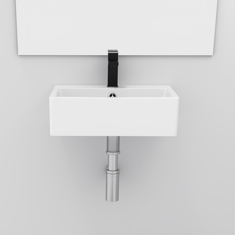 PLUSTEEL 16'' Ceramic Rectangular Wall Mount Bathroom Sink