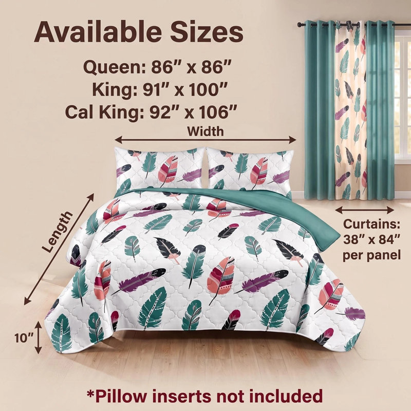 Ensemble de couvre-lit et rideau 9 pièces en microfibre bleu sarcelle 9 pièces avec 2 taies décoratives et 6 panneaux de rideau à œillets filtrant la lumière