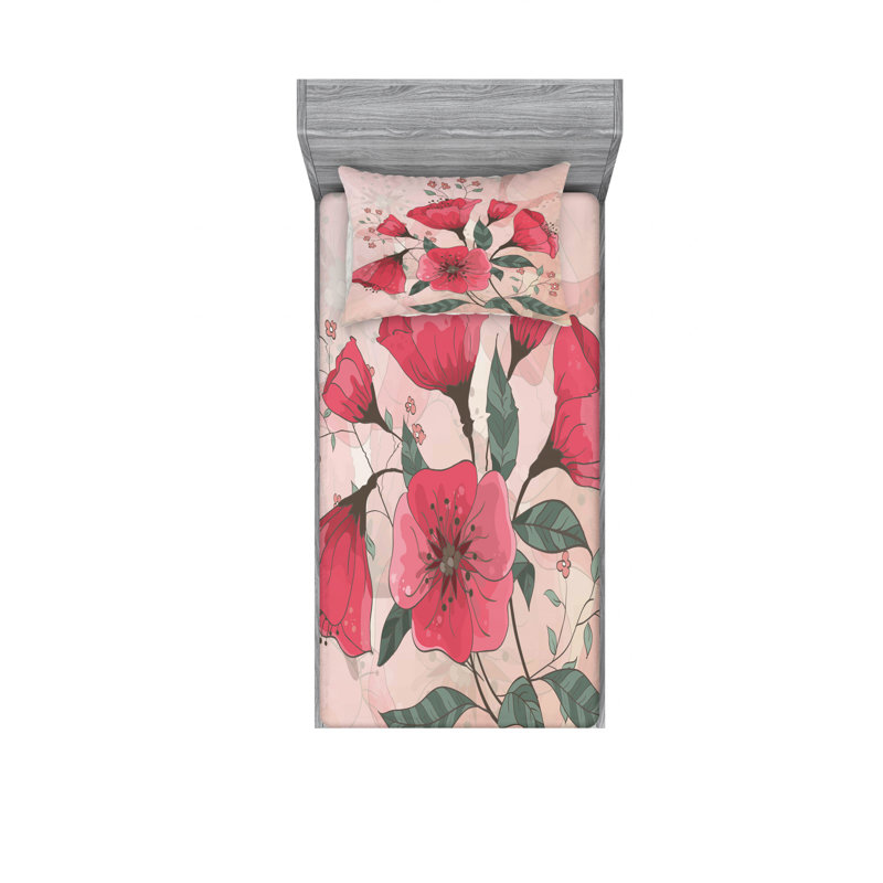Ensemble de draps à motif floral, Ensemble de draps pour lit simple avec drap-housse