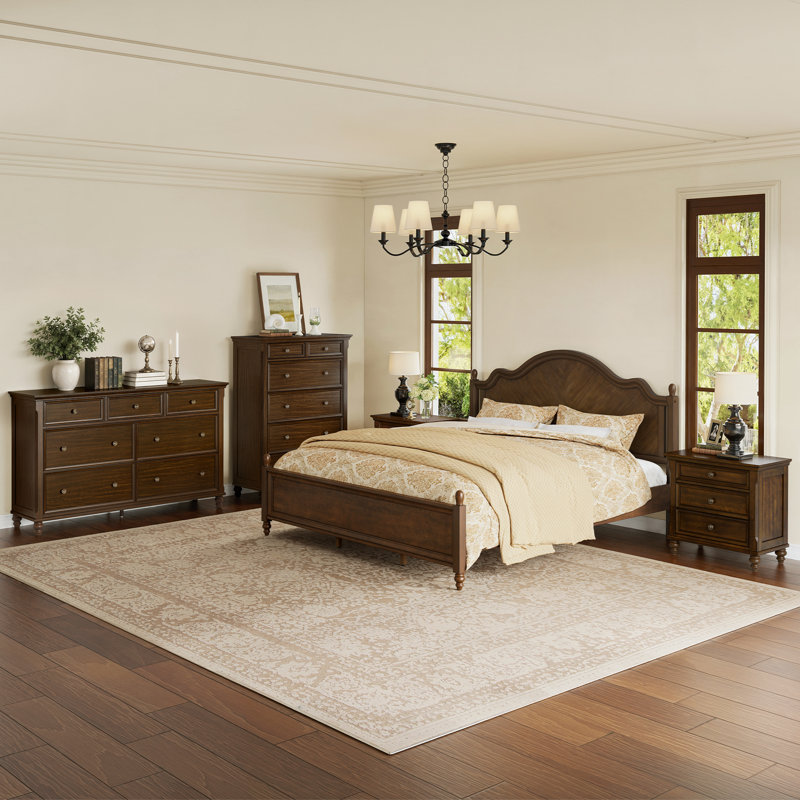 Ensemble de chambre à coucher Mid-Century, Noyer foncé, 3 Pcs: Bed, 2 Nightstands, Très grand lit