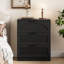 Table de chevet cannelée à 3 tiroirs de 60 cm de large avec poignées en métal, table de chevet en bois avec façades arquées pour chambre à coucher-1025762951