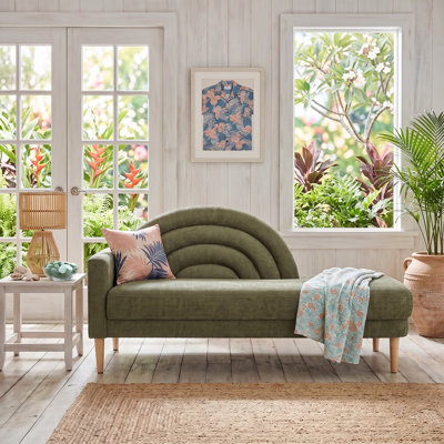 Chaise longue rembourrée en lin d'inspiration arc-en-ciel avec dossier incurvé