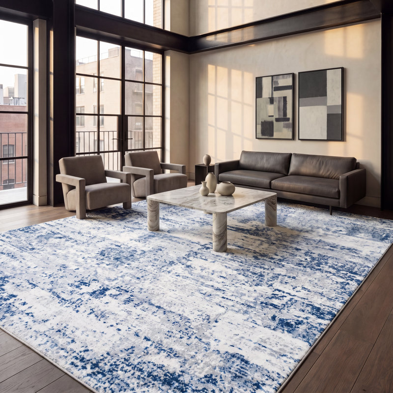 Tapis abstrait Grandview 700 Performance, Navy/Ivory, Rectangle de 10 pi x 14 pi