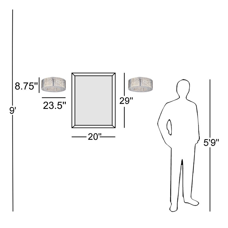 Plafonnier encastré 9 lumières 23,5 po Mascher, Chrome poli