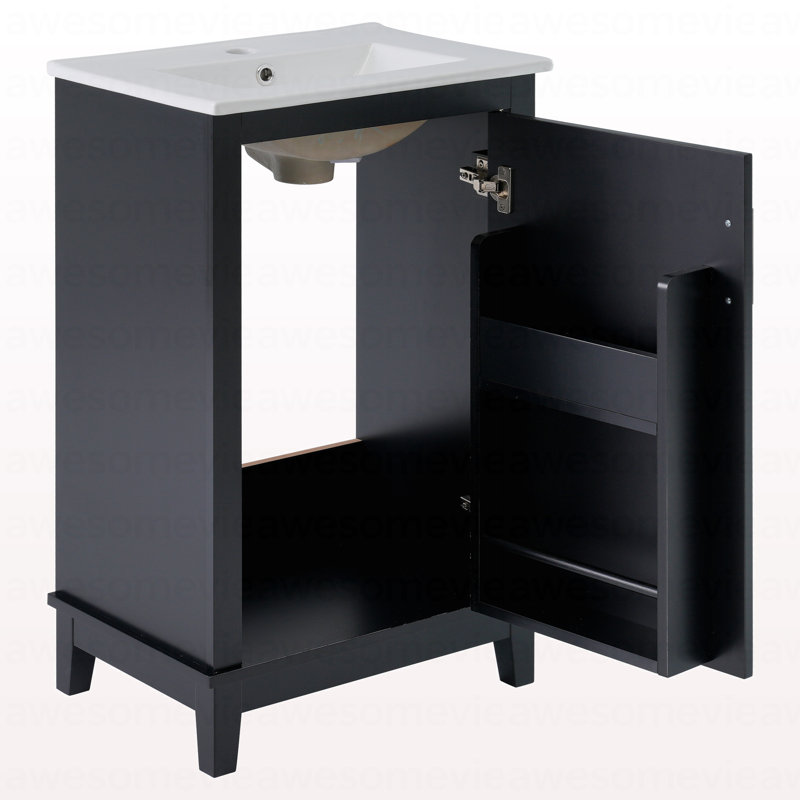 Petit meuble-lavabo moderne de 20 pouces avec lavabo en céramique - 20 * 14,5 * 33,3 pouces, rangement spacieux, 1 porte à fermeture douce