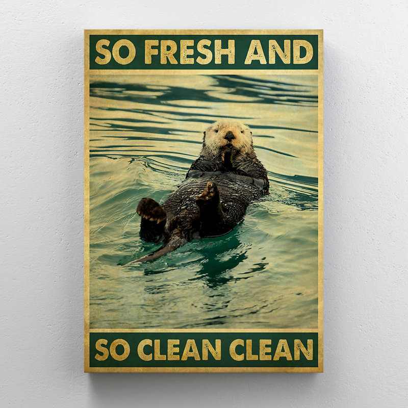 Loutre flottant sur l'eau, art textuel sur toile tendue, H 14 po x l 11 po x P 2 po