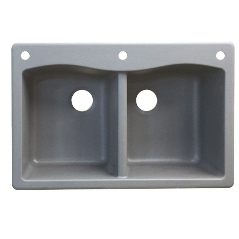 Évier de cuisine à double cuves l 33 po x l 22 po Aversa, 3 trous, Gris
