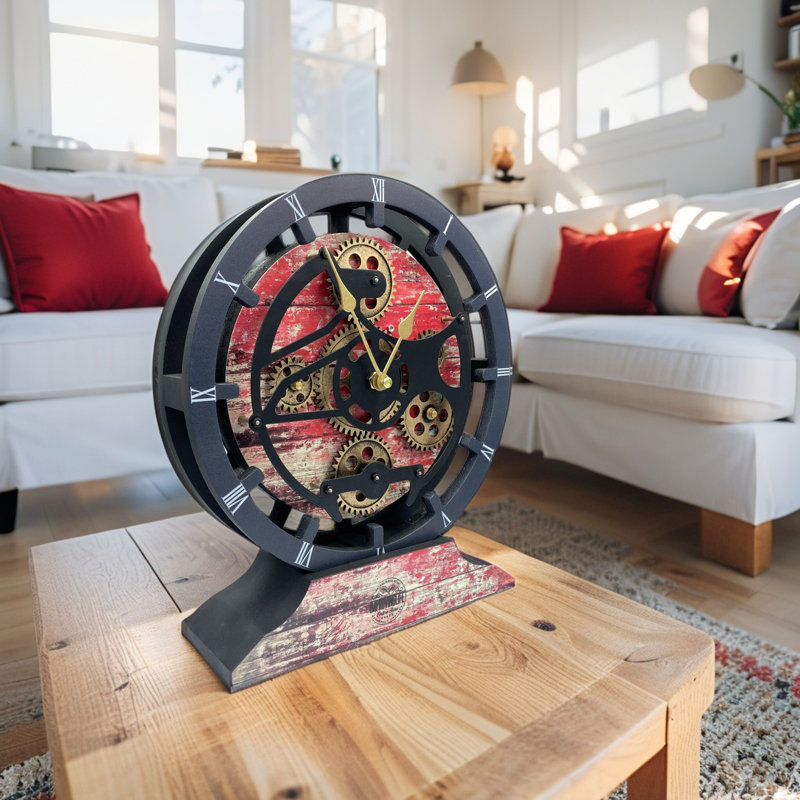 Horloge de cheminée ronde de 16 po pour le salon avec de vrais engrenages mobiles transformables en horloge murale (base détachable) Collection Canada  