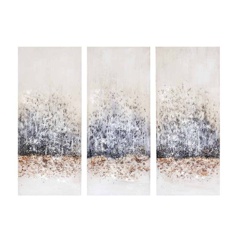 3 décorations murales gris rosé - abstrait avec paillettes faites à la main et détails de roche naturelle pour bureau