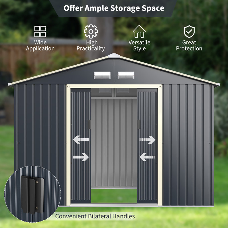 Gray Alloy Steel A-Frame Metal Storage Shed with Double Doors