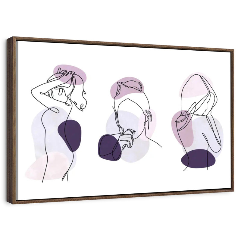 Women One Line, 37 po x 25 po, Cadre flottant noyer