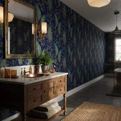 Peacock Wallpaper Floral Vintage Removable Wall Decor