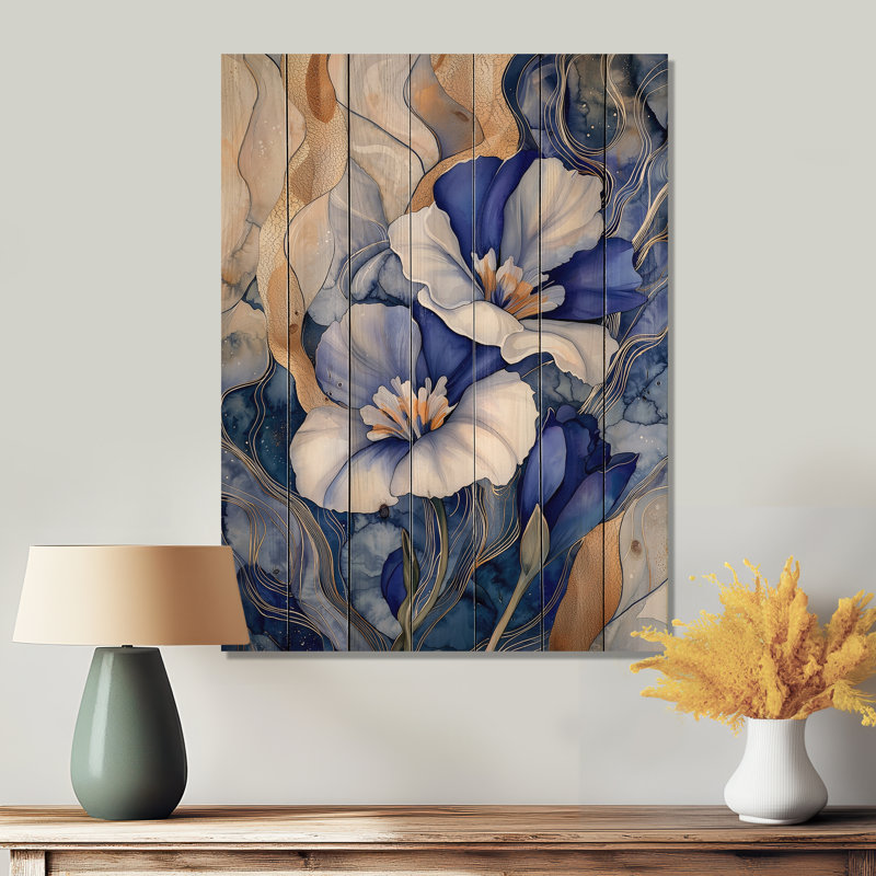 Symphonie éternelle de fleur de freesia bleu IV - Iris, impression sur bois bleu sur bois de pin naturel