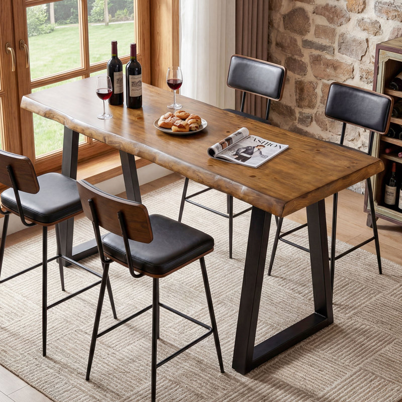 63" Solid Wood Bar Table,Rectangle Long Pub Table