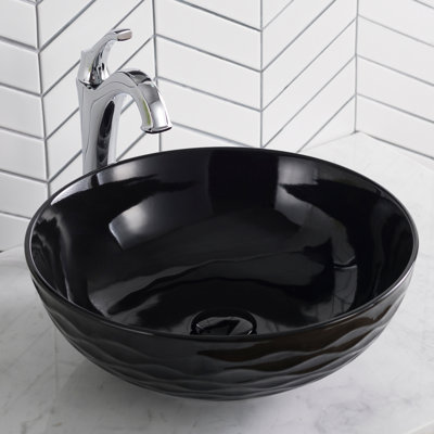 KRAUS Viva Thin Porcelain Ceramic Vessel Bathroom Sink with Pop-Up Drain