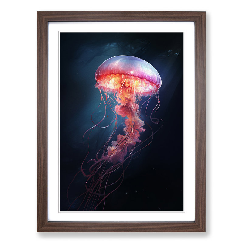 Jellyfish Conceptual - Single Picture Frame Print on Wood, Walnut Framed, 46cm H x 34cm W x 2cm D