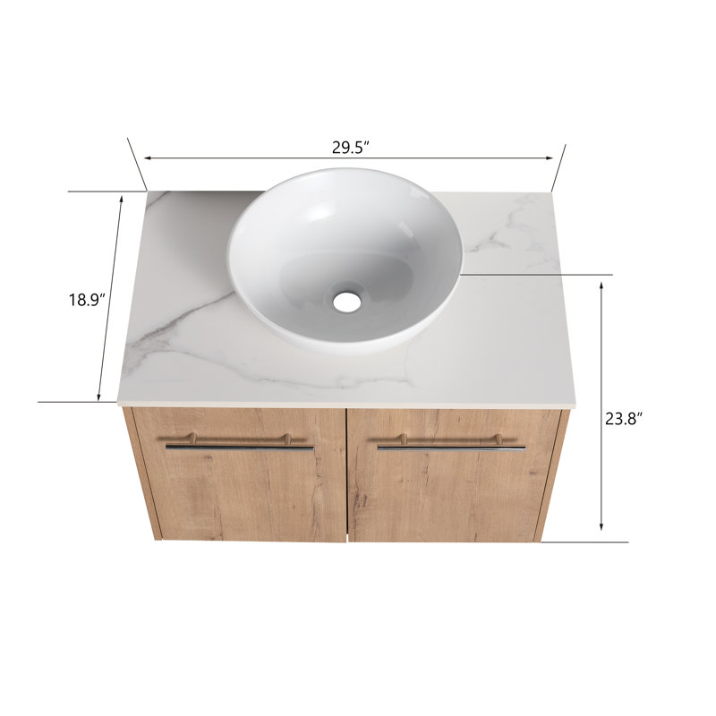  Rarnby 72" Double Sink Wall Mounted Bathroom Vanity, Floating Vanity with 4 Doors, White Ceramic Sinks & Storage Shelves