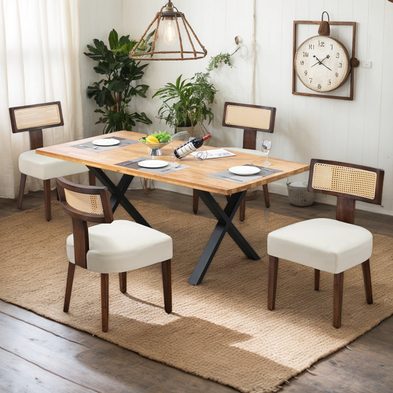 Caoimhan Fabric Side Chair Dining Chair, White, Brown