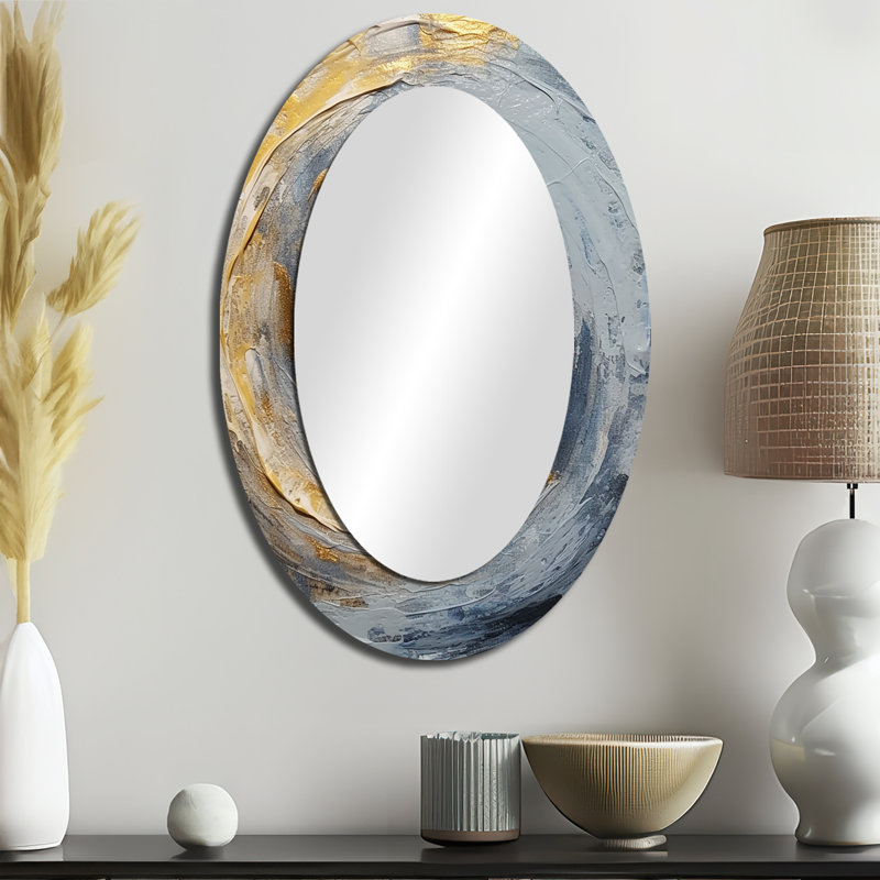 Miroir mural ovale doré et bleu Vibrant Spirals IV, 36 po x 24 po