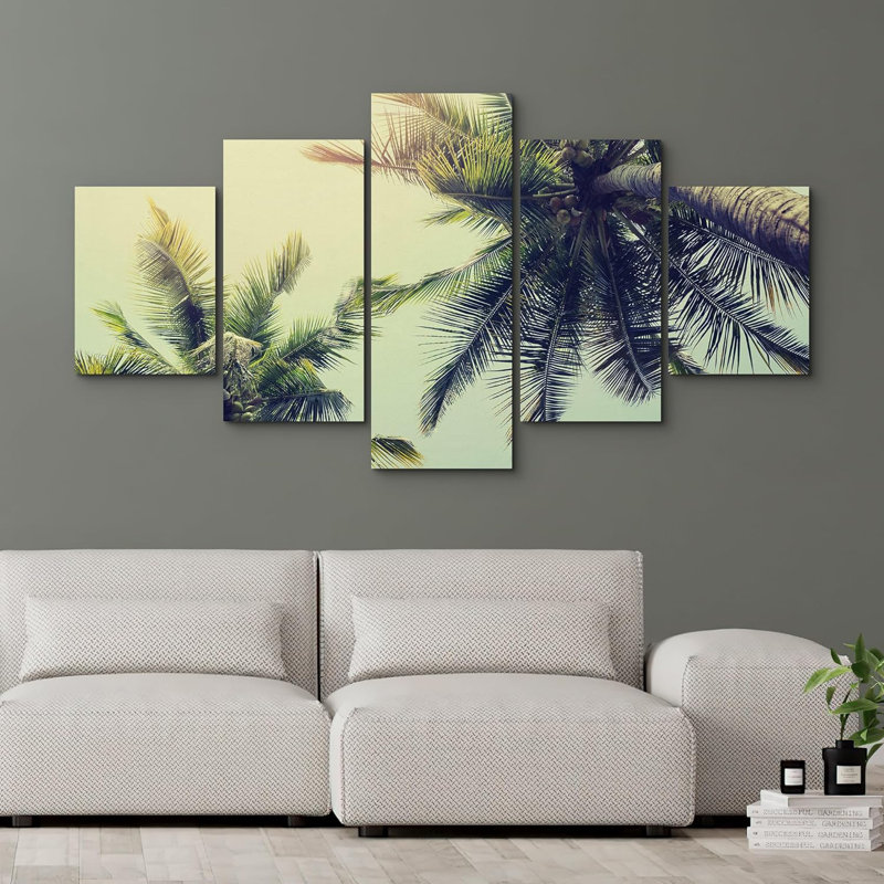 Impression sur toile 5 pièces de palmier tropical tropical