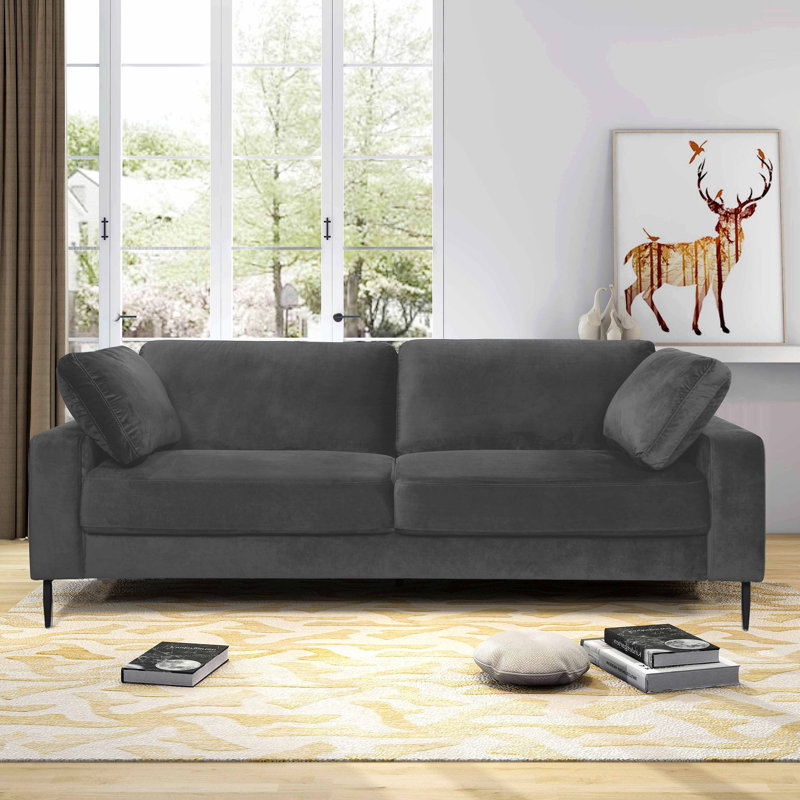 Etta 214.1Cm Velvet Square Arms Sofa, Grey Velvet