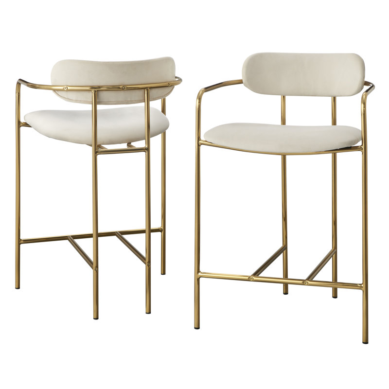 Mavra Upholstered Counter Stool with Metal Frame, Cream